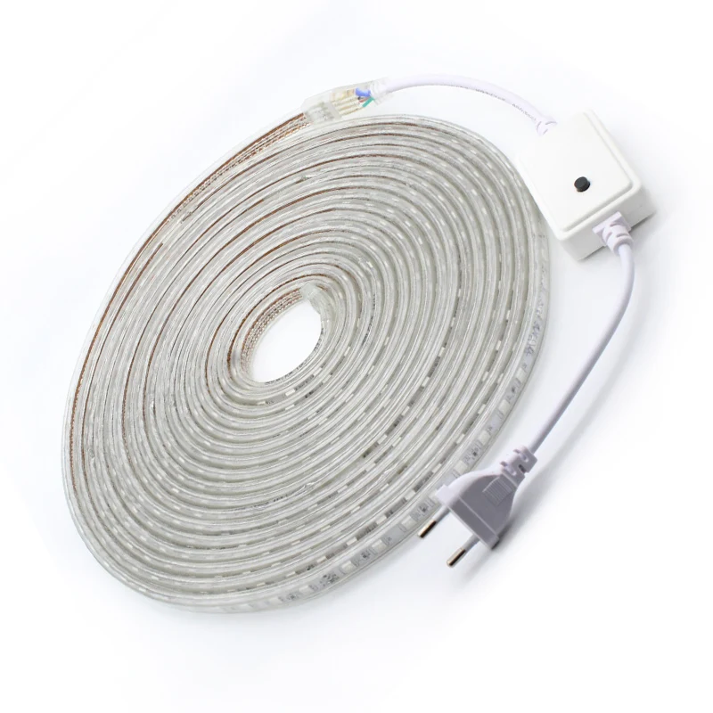 220V LED Strip RGB 5050 Flexible LED Light Outdoor Waterproof LED Strip Light IP67 60leds/m Led Tape With Power plug 5M/10M/15M