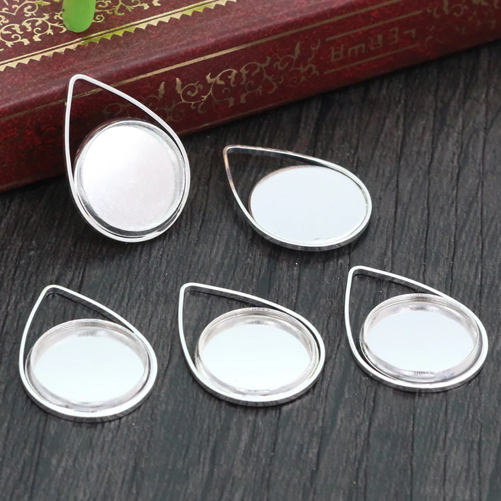 20pcs 12mm Inner Size Silver Gold Plated Black Rhodium Brass Material Simple Cabochon Base Cameo Setting Charms Pendant Tray