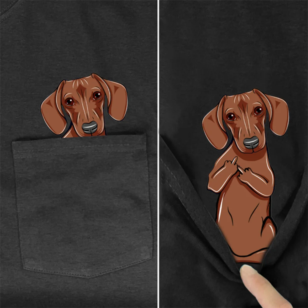 CLOOCL Black Cotton T-Shirt Pocket Cute Dachshund Middle Finger 3D Printed Tshirt Casual Shirts Funny Cottons Tee Harajuku Tops