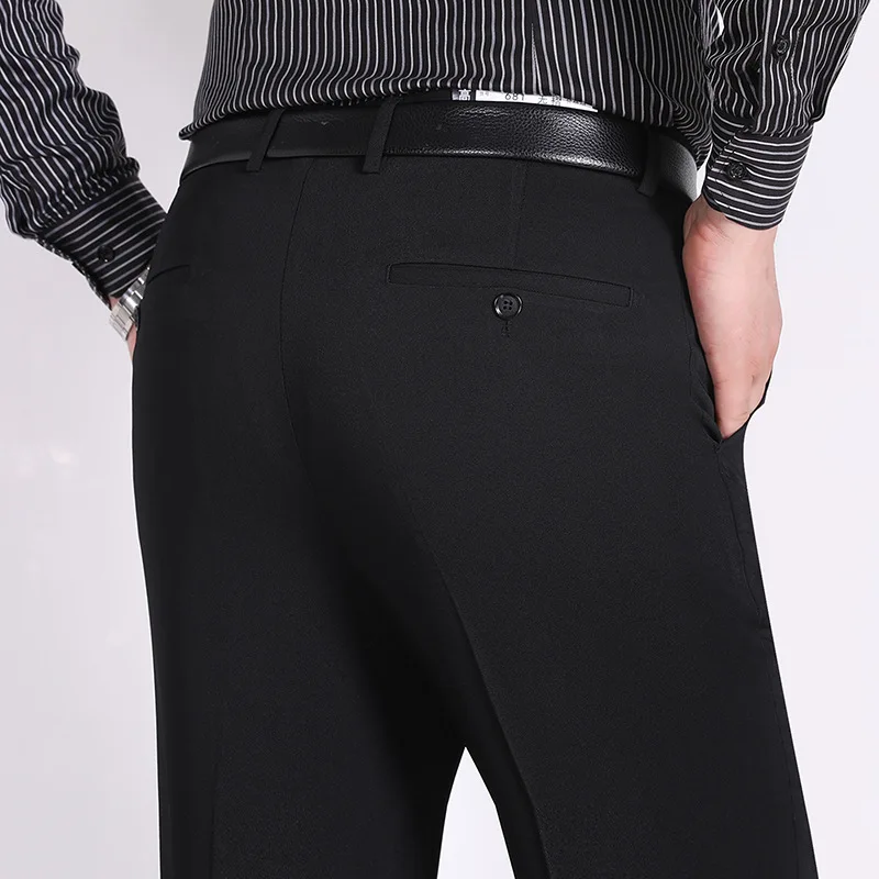 Autumn Winter Loose Dress Trousers Men High Waist Thick Business Suit Pants Middle-aged Straight Double Pleated Men's Trousers