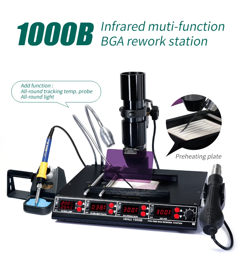 YIHUA1000B BGA Rework Station, Laptop Motherboard Repairing, BGA Machine, Reballing Kit, Welding, IR Station, SMD Tools