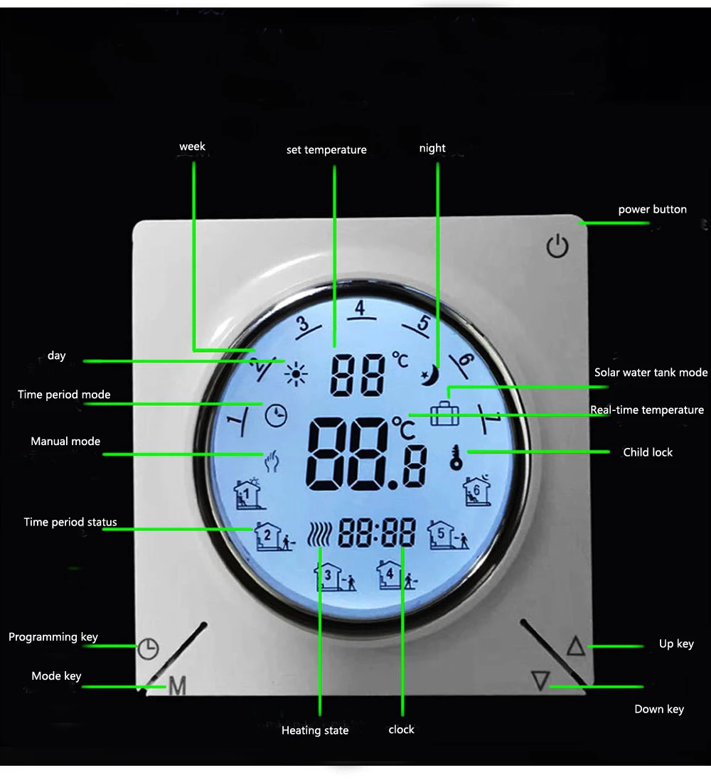 Thermostat de chauffage à eau programmable hebdomadaire, régulateur de température pour chauffage électrique