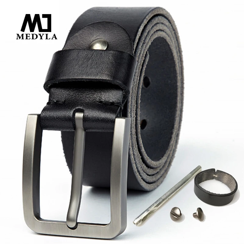 

MEDYLA leather belt men natural original leather no interlayer hard brushed steel buckle men's Genuine Leather Belt Accessories