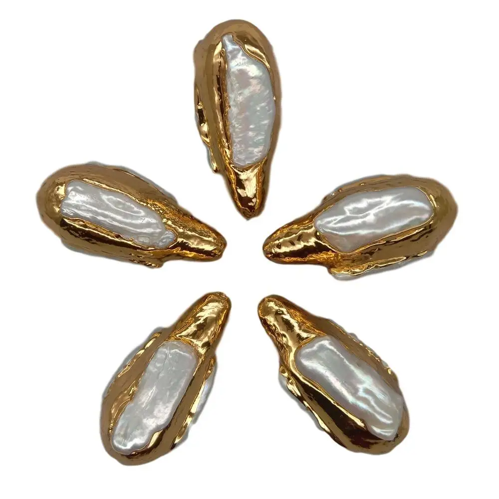 holesale 5 pcs Freshwater White Pearl Teardrop Pearl Beads Gold Plated Beads