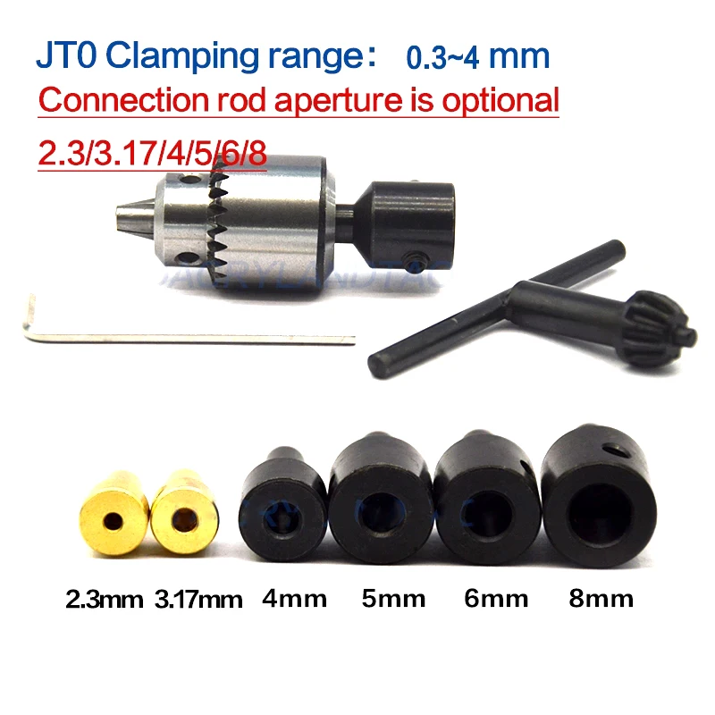 

JT0 Taper Drill Chuck 0.3-4mm Clamp with 2.3-8mm Copper Sleeve Adapter | Quick-Change Brass Coupling for DIY Electric Drills