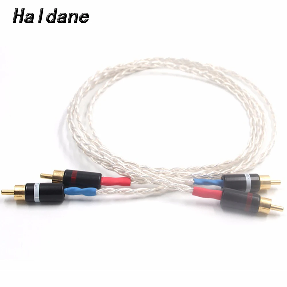 Haldane HIFI 8AG Single Crystal Silver RCA Aduio Cable 2RCA to 2RCA Interconnect Cable with Gold plated RCA plug