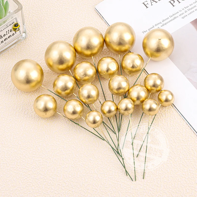 5pcs/set Cake Decorative Silver Gold Ball Insert Accessories Birthday Baking Decor Ball Anniversary Celebration Wedding Banquet images - 6