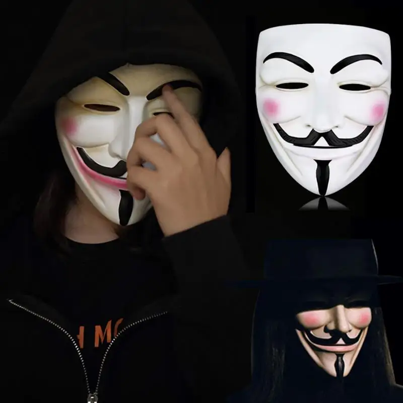 50pcs Hackers mask V Vendetta Halloween Full Face Masks Anonymous Guy Party Costume Cosplay Props Black White Gold