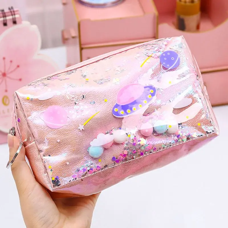 صندوق أقلام من الجلد الصناعي للبنات ، حقيبة مكياج ، حقيبة أقلام ، حقيبة أقلام رصاص ، الرمال المتحركة الكبيرة ، لوازم السفر المدرسية ، هدية للبنات ، C26 #4