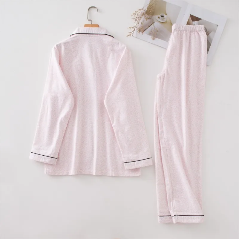 Mùa Xuân, Mùa Thu 2022 Nữ Kẻ Sọc Pyjama Bộ Nữ 100% Cotton Đồ Ngủ Phù Hợp Với Tay Dài Cổ Bẻ Sơ Mi & Quần