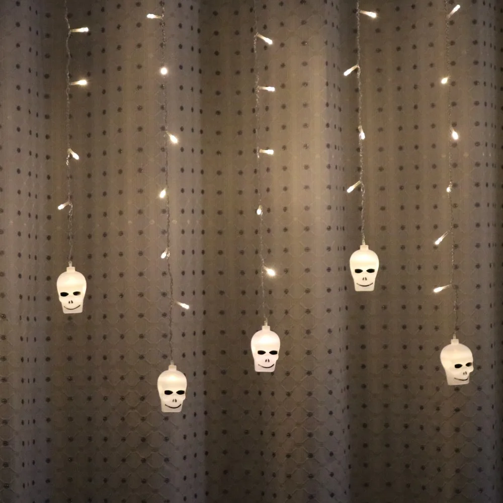 3.5M 96 LED Halloween Skull Curtain Strings Light Ghost Skull Decorative Lights Fairy LED Garland Outdoor Indoor Decoration