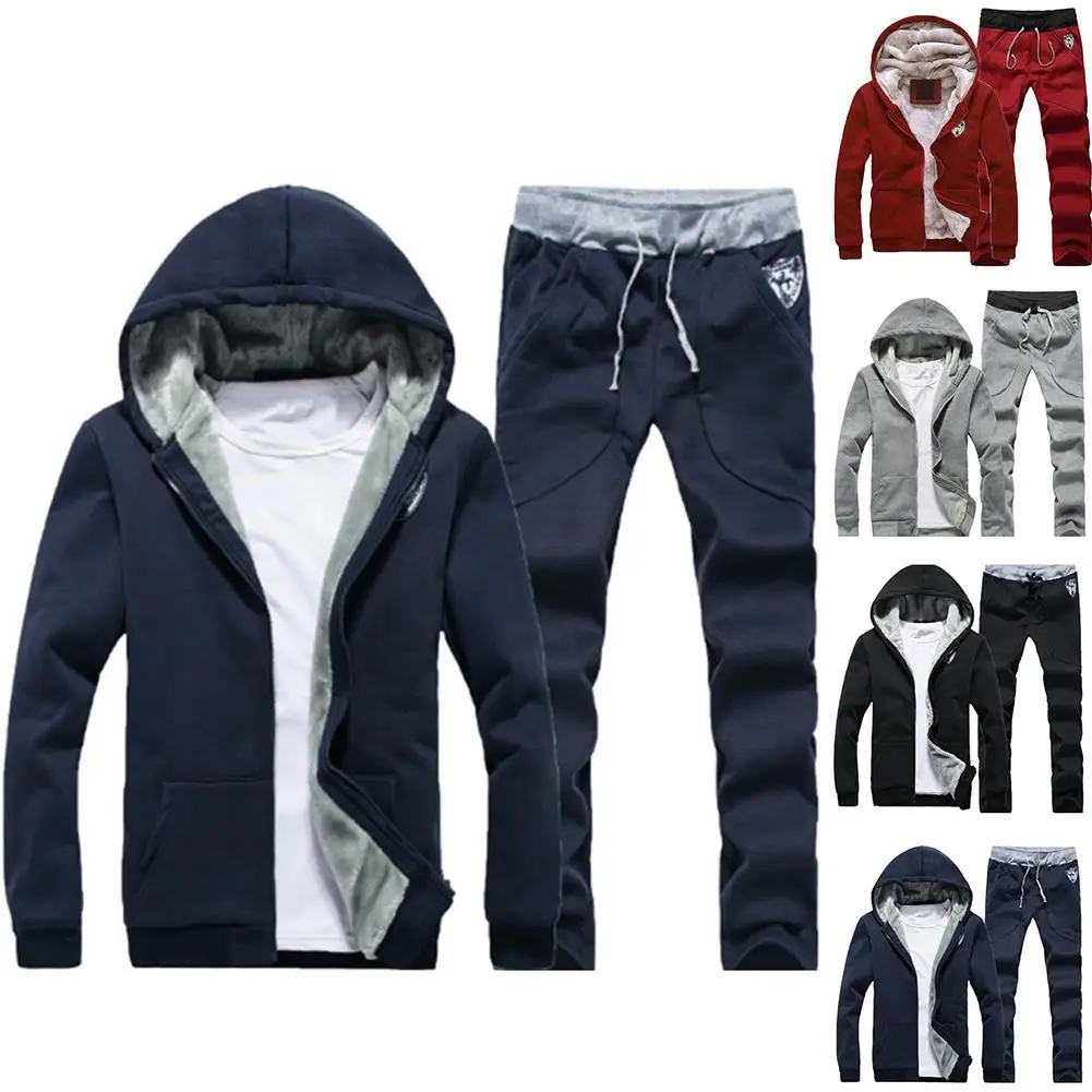 Winter Tracksuits Men Set Casual Thicken Fleece Warm Hooded Jacket Pants Spring Sweatshirt Sportswear Coats Hoodie Track Suits