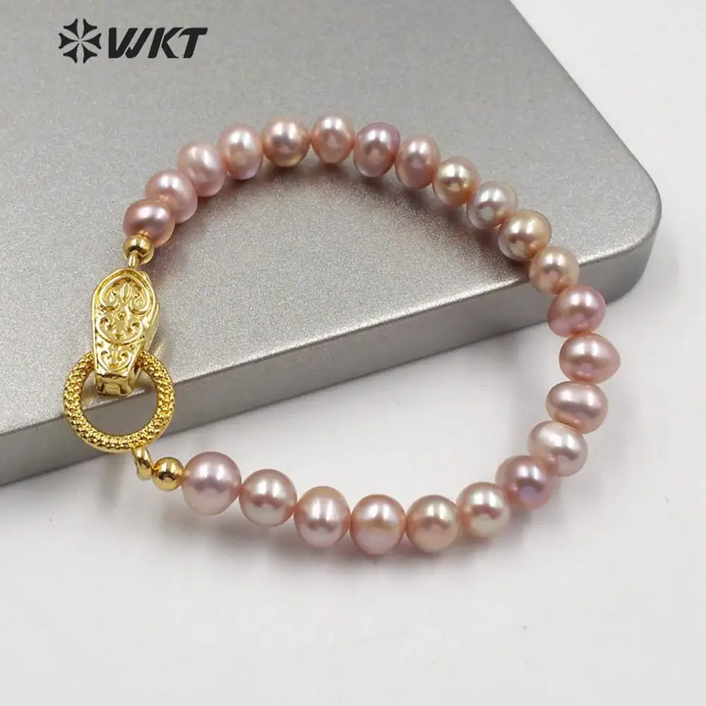 WT-MPB002 WKT Exclusive Design 6mm Natural Freshwater Pearl Beads Bracelet Gorgeous Fashion Women Magnetic Adjustable ACC