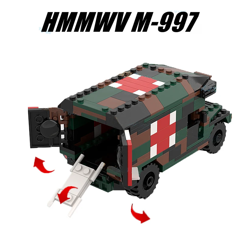 MOC Military Hummered Jeeped Rescue Car Army Vehicle Building Blocks Model US Figure Soldier Accessories WW2 Weapons Bricks Toys