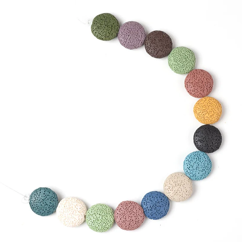 12mm 20mm Colorful Flat Natural Round Lava Beads Volcanic Rock Loose Spacer Beads Jewelry Earrings Necklace Making DIY Bracelet