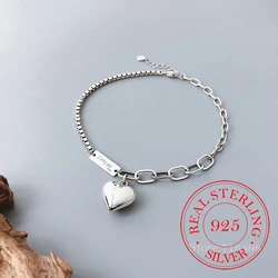 Fashion 925 Sterling Silver Summer Anklet Bracelet for Women Vintage Thai Silver LOVE Heart Pendant Lovely Girl Party Jewelry