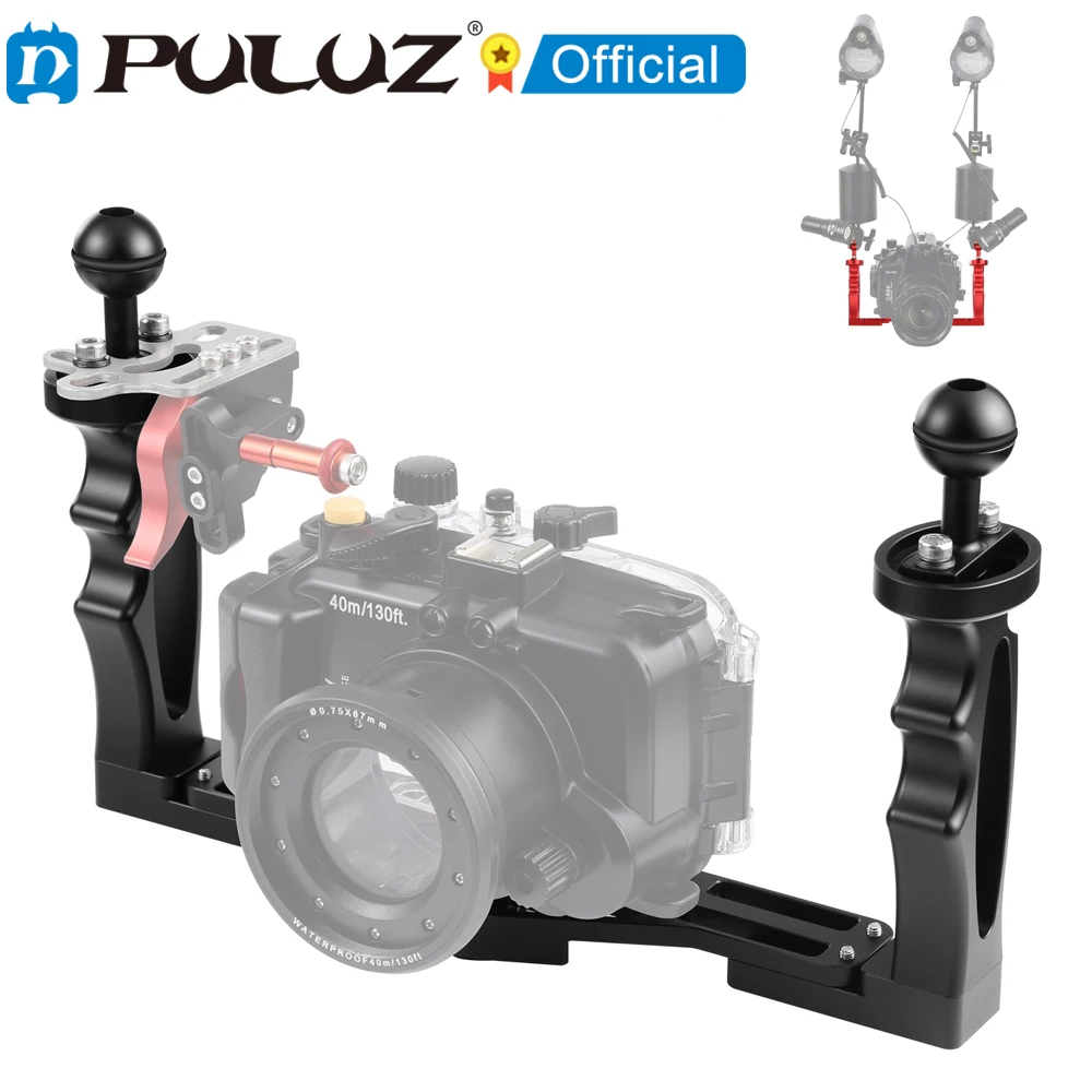 

PULUZ Dual Handles Aluminium Alloy Tray Stabilizer with Shutter Release Trigger Extension Adapter For Underwater Camera Housings