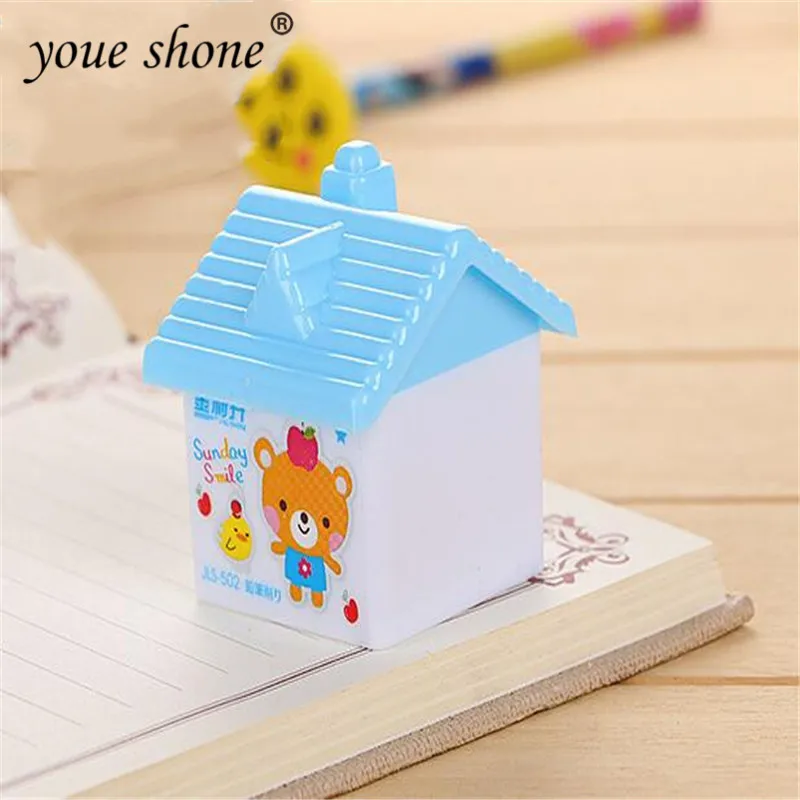 1Pcs Small House Pencil Sharpener Cartoon Student Sharpener Stationery Pencil Sharpener Pen Planing Desktop Ornaments