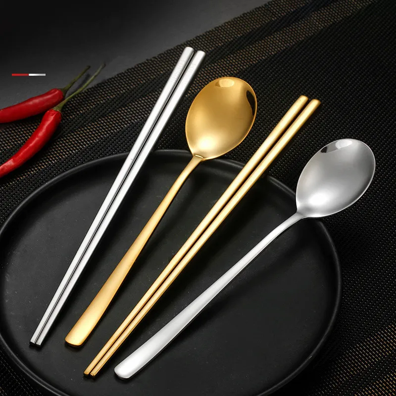 304 Stainless Steel Chinese Chopsticks Gold Silver Spoon Tableware Food Noodles Sushi Chopsticks Kitchen Tableware Accessories