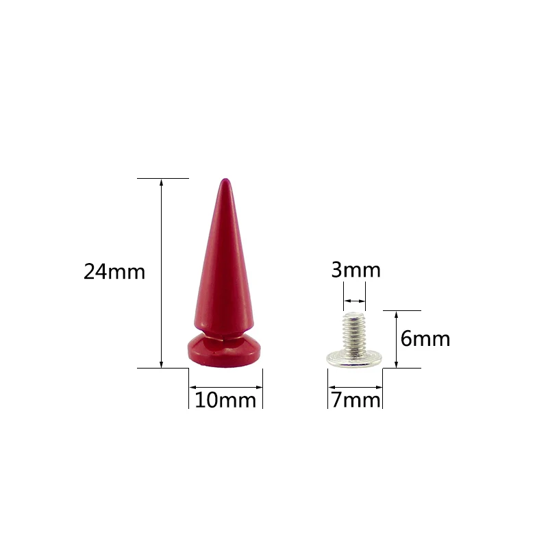 50sets 10*24mm Colorful Painted Cone Studs and Spikes For Clothes DIY Garment Rivets For Leather Handcraft Remachadora