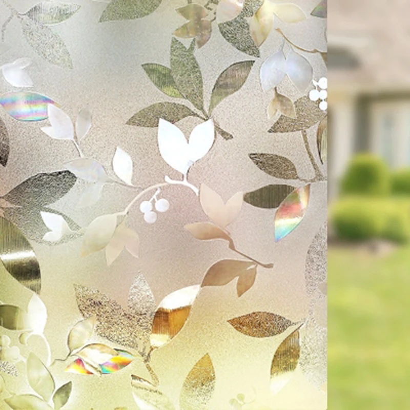 Decorative Static Cling Film for Sliding Door and Window, Glass Sticker, Semi-transparent Leaves, Living Room, 90cm x 3m