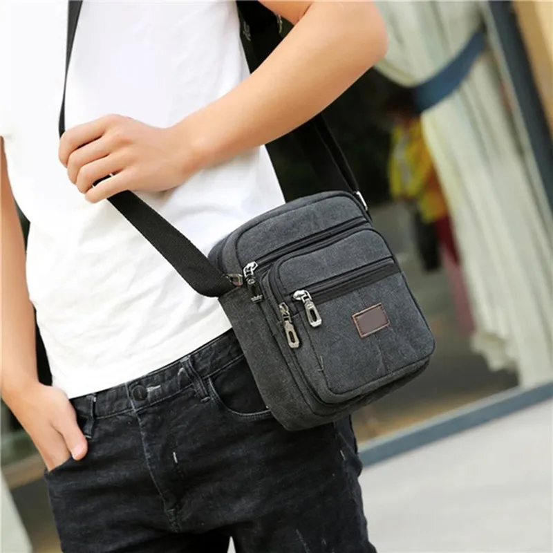 Multifunctional men's Shoulder Bag Flap Solid Color Casual Messenger Canvas Fashion Zipper Retro Travel men's Shoulder Bag