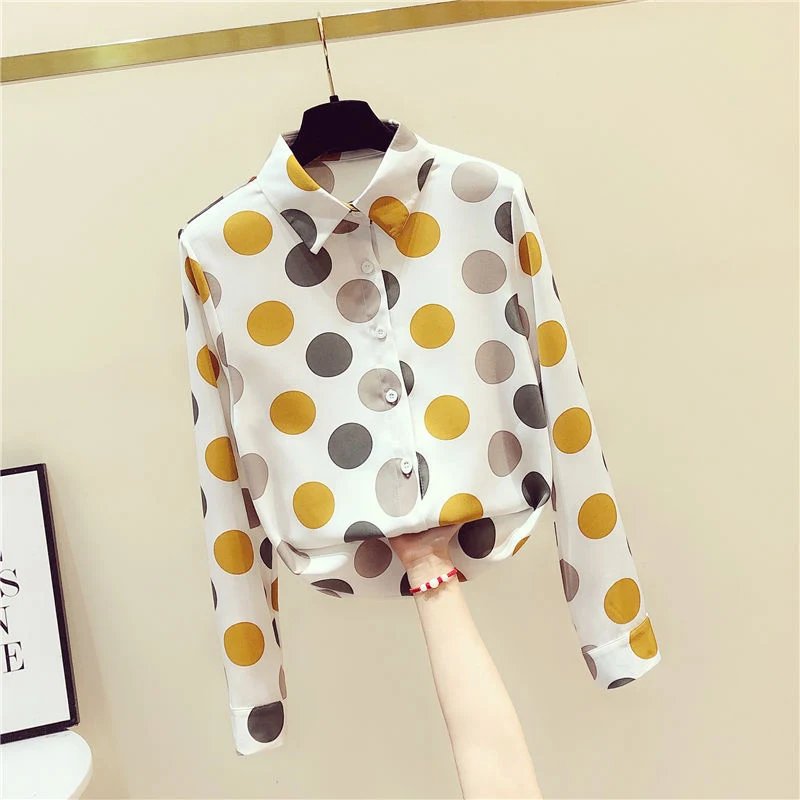 

Women Spring Autumn Style Chiffon Loose Blouses Shirts Lady Casual Turn-down Collar Long Sleeve Polka dot Blusas Tops DD0004