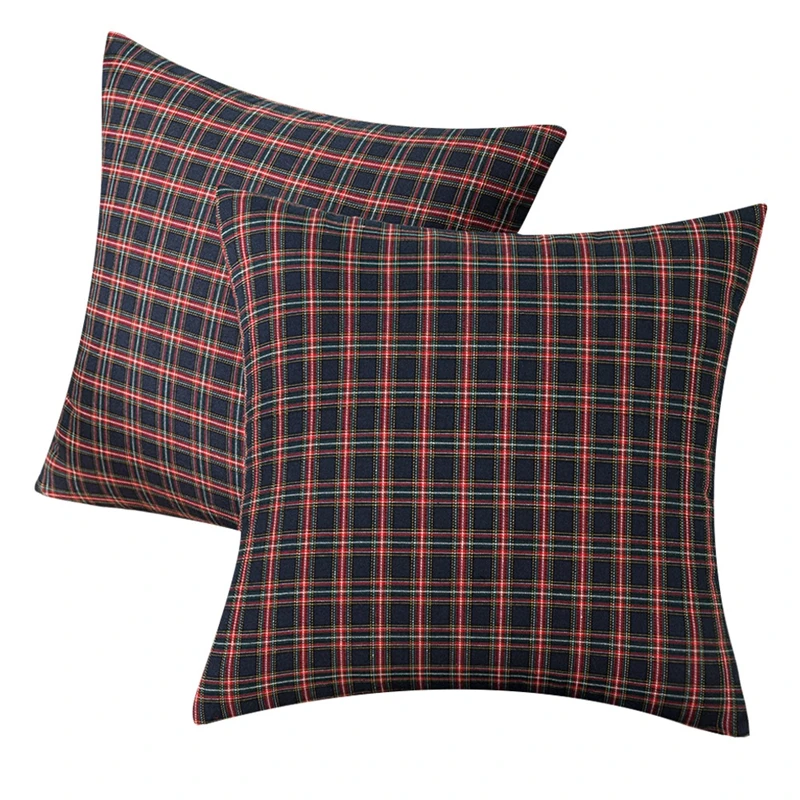 Inyahome Christmas Plaid Decorative Throw Pillow Covers Scottish Tartan Cushion Case for Farmhouse Home Holiday Decor Red Green