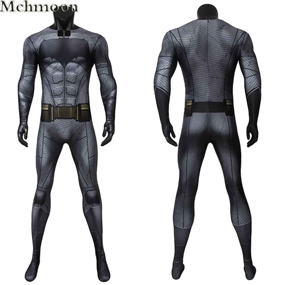 Halloween Justice Bat Jumpsuit Bruce Cosplay Wayne Outfit with Mask Superhero Costume Spandex Printing Zentai Long Cape