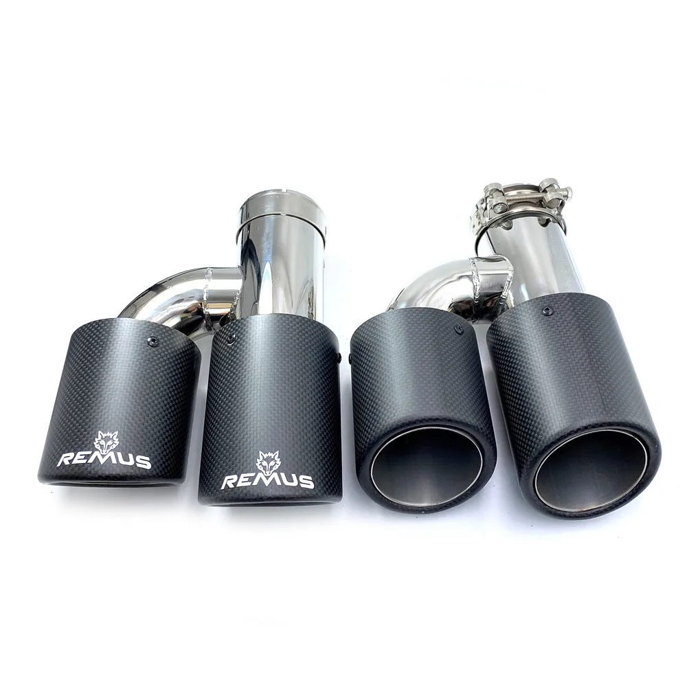 High Quality 2Pcs H Style Universal Dual Matt Carbon Fiber Exhaust Tip Stainless Steel Modified Exhaust Tip With Remus Logo