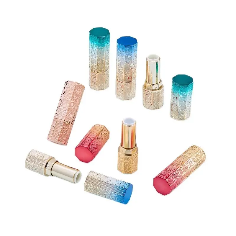 

Eight Sides Gradient Lipstick Tube 12.1mm Bayonet Look Lip Balm Empty Tube Refillable Bottle Cosmetic Packaging Container 20pcs