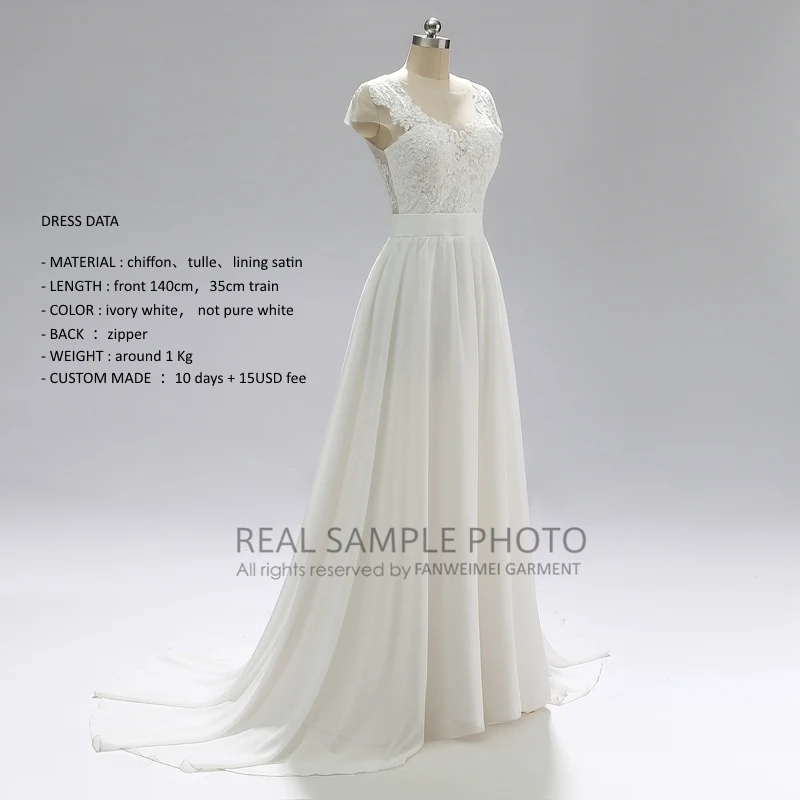 Scoop Neckline Cap Sleeve Klasik Renda Tulle Buka V Belakang Pesta Pernikahan Pengantin Gaun Pengantin Gaun Pengantin Foto Asli Pabrik