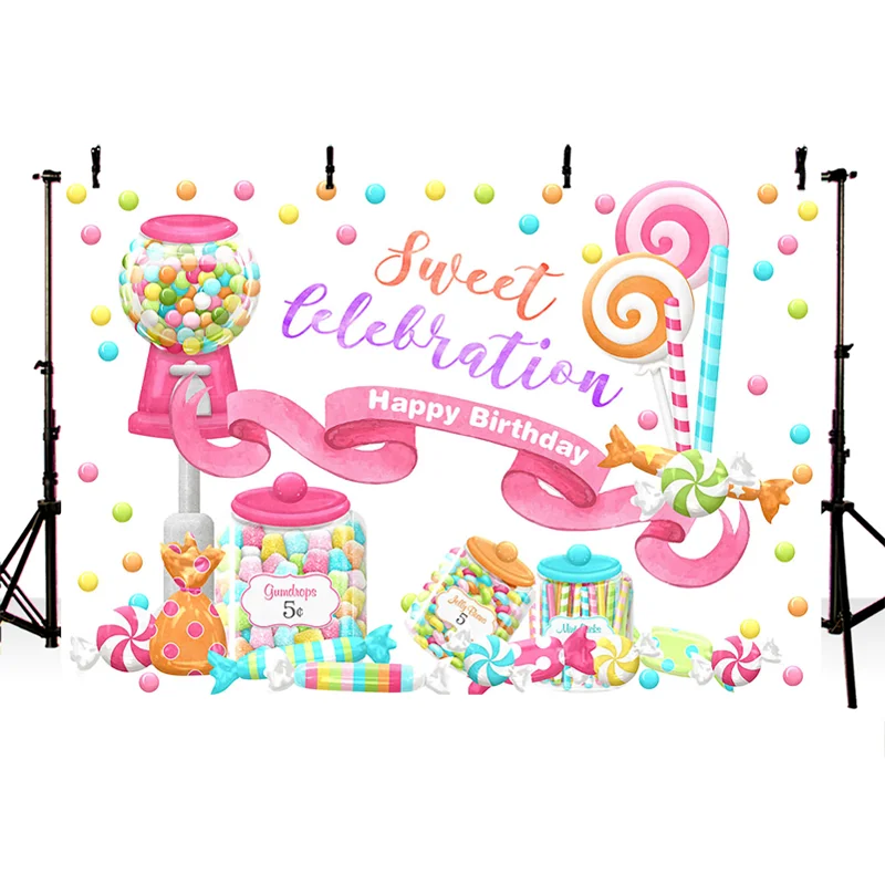 Sweet Candy Theme Birthday Party Background Banner Colorful Decoration Photo Backdrop
