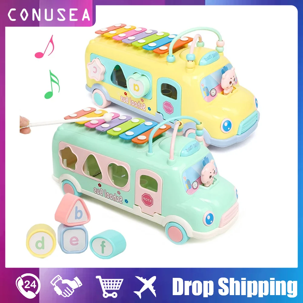 

Little baby toy Musical Instrument Baby Montessori Early Learning Toys Knock Piano Bus Car educational toys for children 1 year
