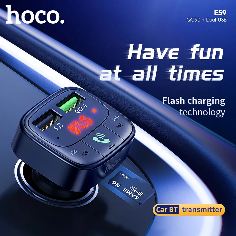 

Hoco 3.1A Dual USB QC3.0 Fast Charging Car Charger Bluetooth5.0 FM Transmitter Wireless Handsfree Audio Receiver LED Display 12V