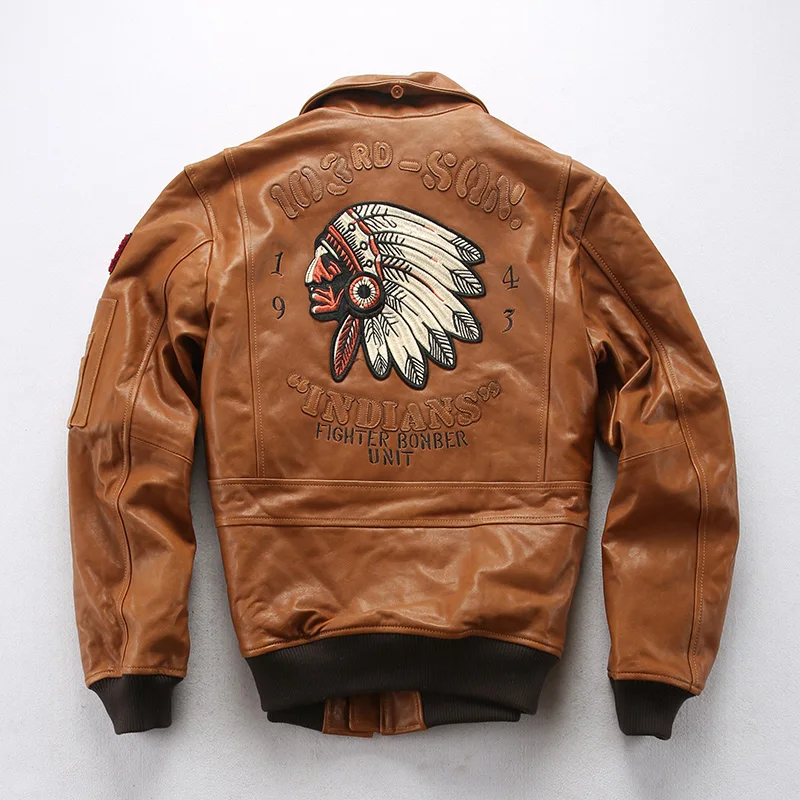 DHL Free Shipping Men\'s Indian Military Pilot Genuine Leather Jacket Vintage Brand Plus Size Jacket Wool Collar Sheepskin Coat