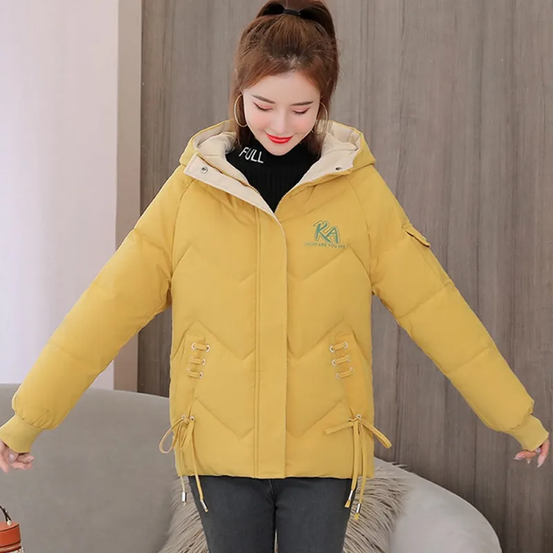 UHYTGF-abrigo coreano de talla grande para mujer, Chaqueta de algodón cálida informal a prueba de viento, abrigo corto con capucha coreano, prendas