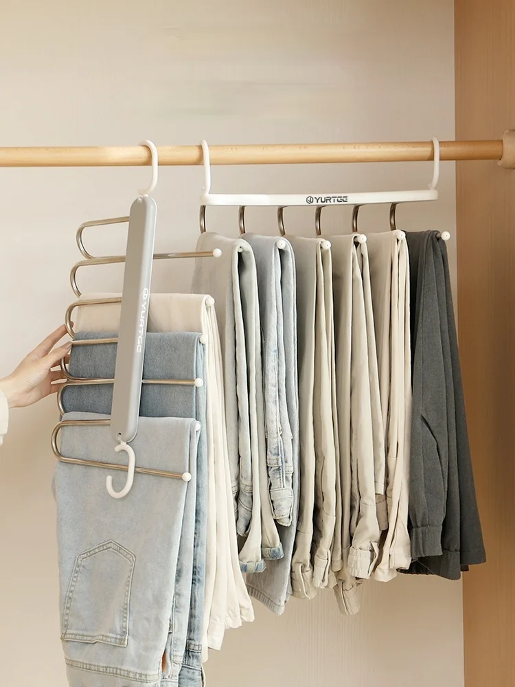 zq Folding Pant Rack Retractable Multi-Functional Multi-Layer Pants Hanger Household Storage Pants Rack