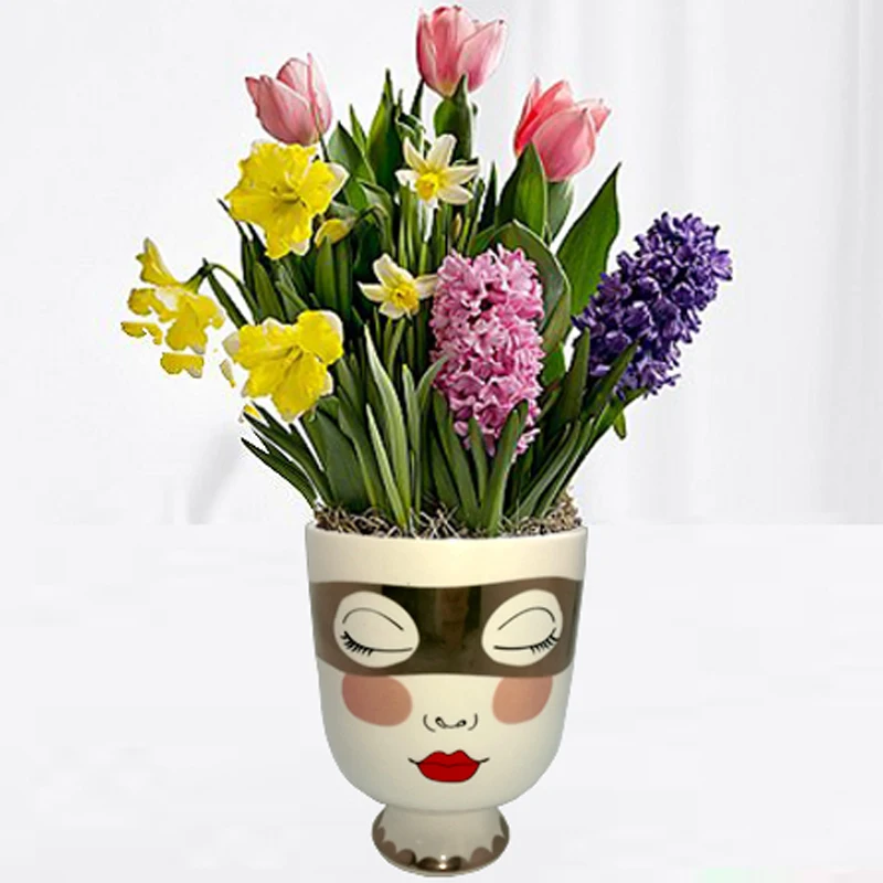 European Style People Face Ceramic Vase Simple White Dried Flower Flower Arrangement Pen Holder Accessories Home Decoration