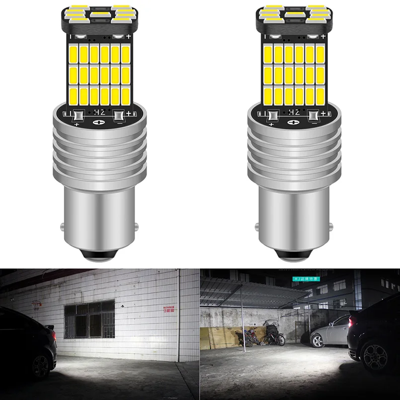 2pcs 1200LM P21W 1156 BA15S LED Canbus bulbs No Error Daytime Running Light DRL Lamp Turn Signal Reverse Brake Light White 12V