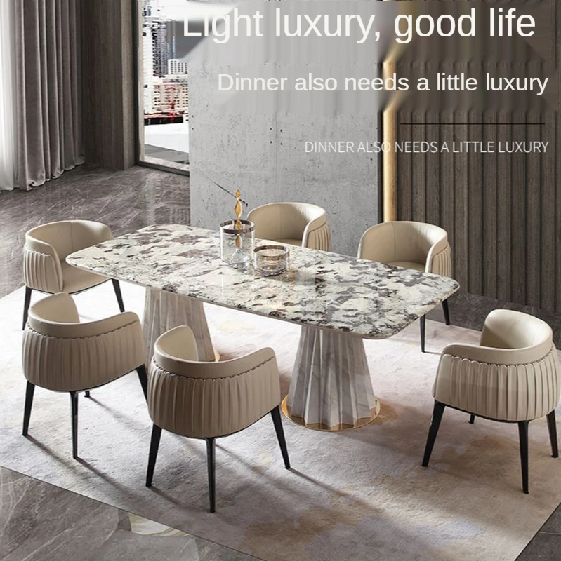 Italian luxury natural marble dining table high-end dining table and chair combination high-end custom-made 1.8 meters