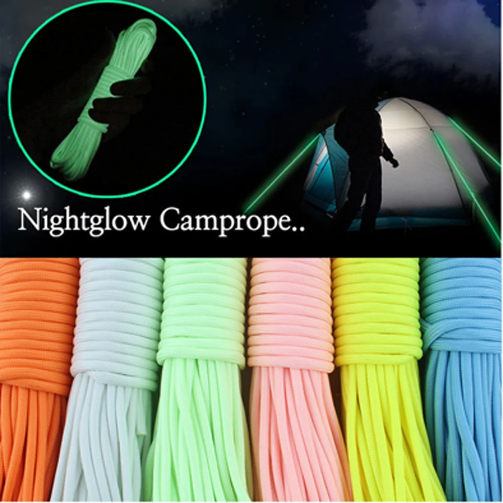 Luminous Reflection Paracord for Survival, Tent Rope, Climbing, Camping Rope, Hiking Parachute, 1 Cores, 50ft, 100ft, 6mm, 5 kn