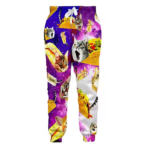 PLstar Cosmos Brand Trousers Pizza Cat Funny Animal 3D Printed Men Joggers Pants Streetwear Cool Unisex Casual Sweatpants MPK-07