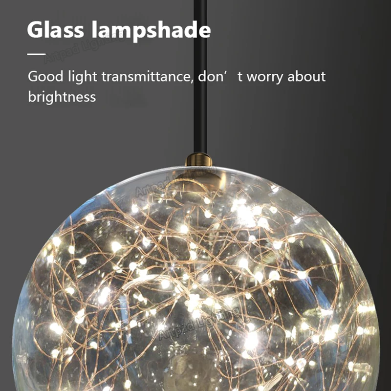 American Clear Bubble Chandelier Lighting Living Room Romantic Light Luxury Bedroom Decor Creative LED Bar Table Chandelier