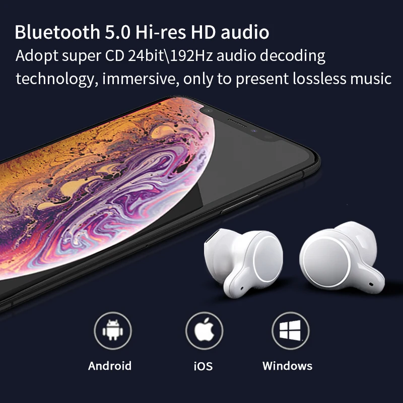 EP810 Tws Bluetooth 5.0 Auricolari Hd Cuffie Stereo di Impronte Digitali Touch, Mini Auricolari con Il Mic di Ricarica Scatola di Sport Auricolare