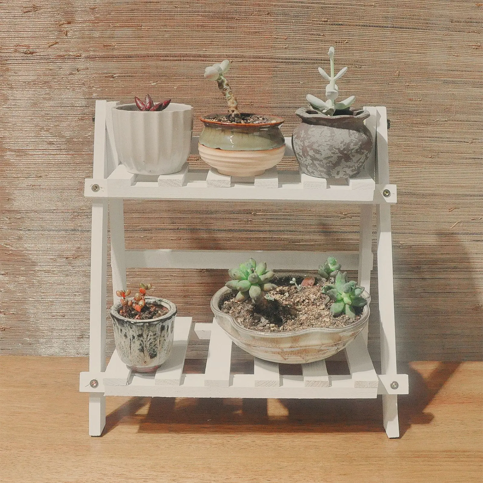 High-quality Wooden Plant Stand 2 Tier Flower Pot Display Shelf Rack For Desktop Balcony Or Lienvironmental Protection Coating