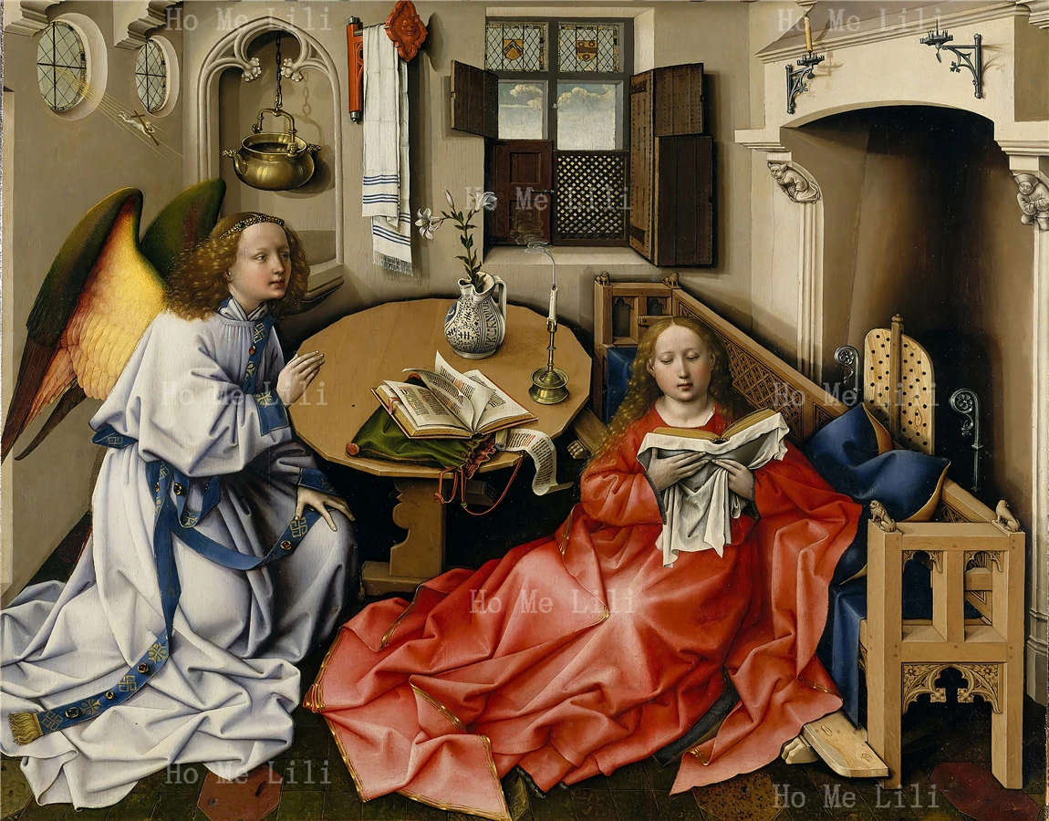 Renaissance Painting Classic Altarpiece Annunciation The Angel Visits Mary Canvas Wall Art For Livingroom Decor By Ho Me Lili