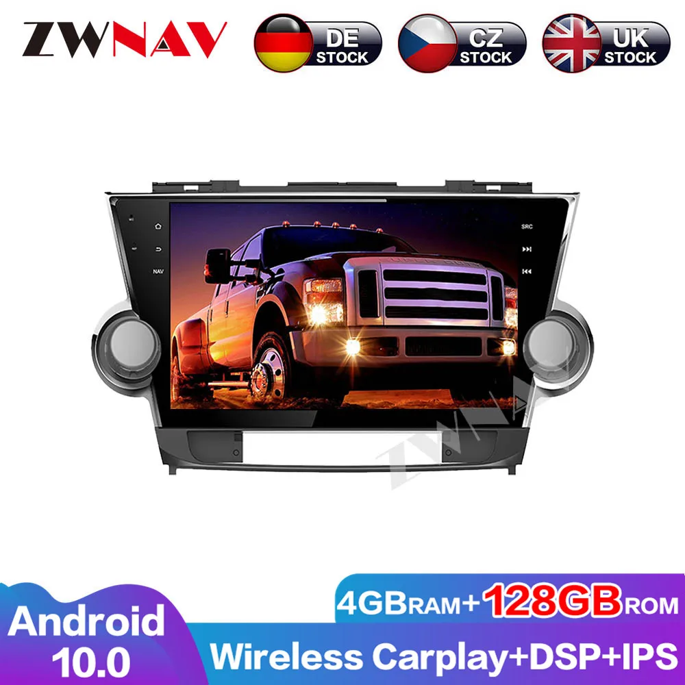 4G+128G ZWNAV Carplay Android 10 Car DVD Player For Toyota Highlander 2011-2014 GPS Audio Stereo Multimedia Head unit Auto Radio