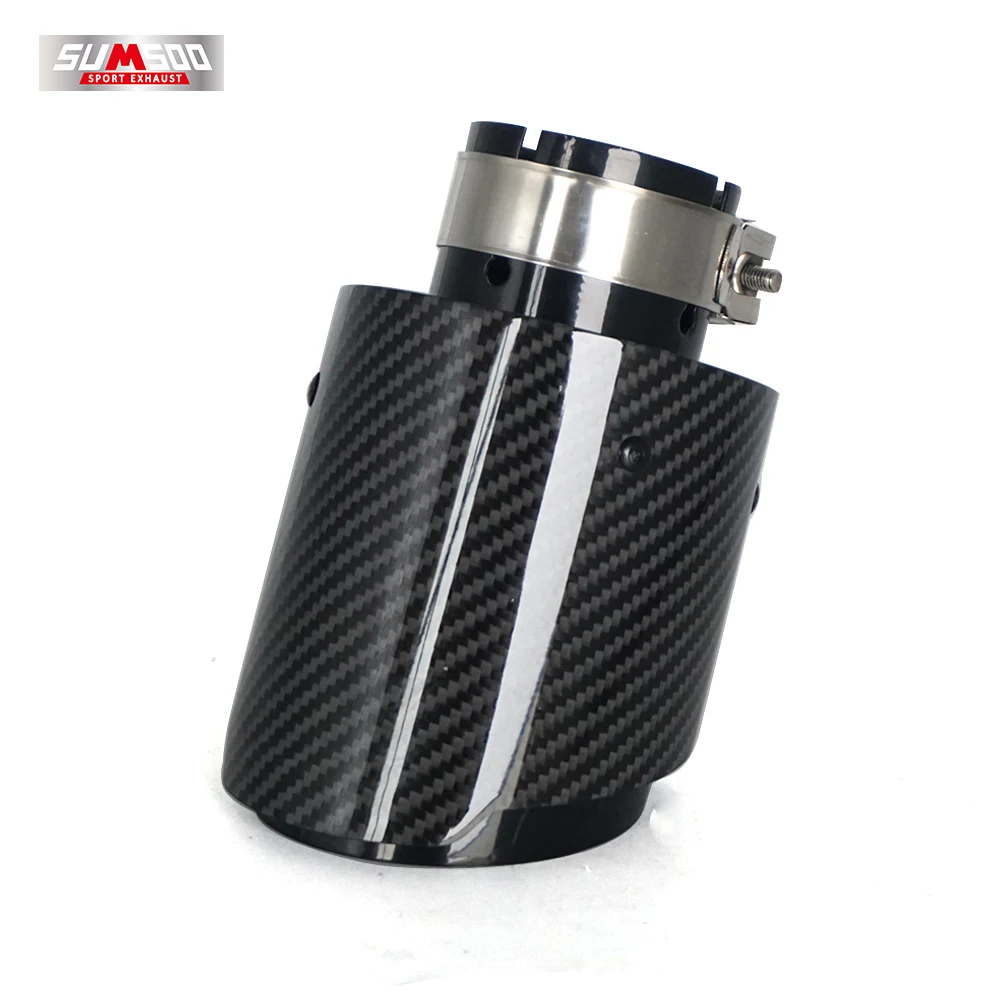 SUMSO carbon Fibre Car Exhaust Tip Black Coated Stainless Steel Muffler Tip Tail Pipe For modification  automobile exhaust pipe