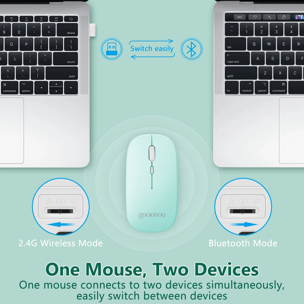 Rechargeable Wireless Bluetooth Mouse for Computer PC iPad Mouse Dual Modes Bluetooth 4.0 + USB Wireless Mouse 3 Adjustable DPI